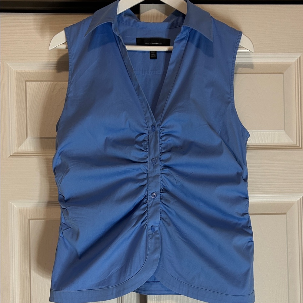 White House Black Market Sleeveless Rushed Front Shirt Tranquil Blue Size 12 - Picture 2 of 8